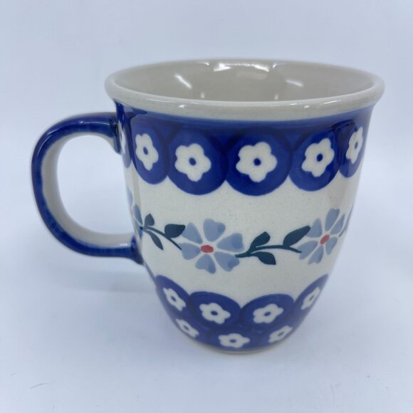 vintage boleslawcu polish pottery mug "forget me not" pattern handcrafted - Picture 3 of 6